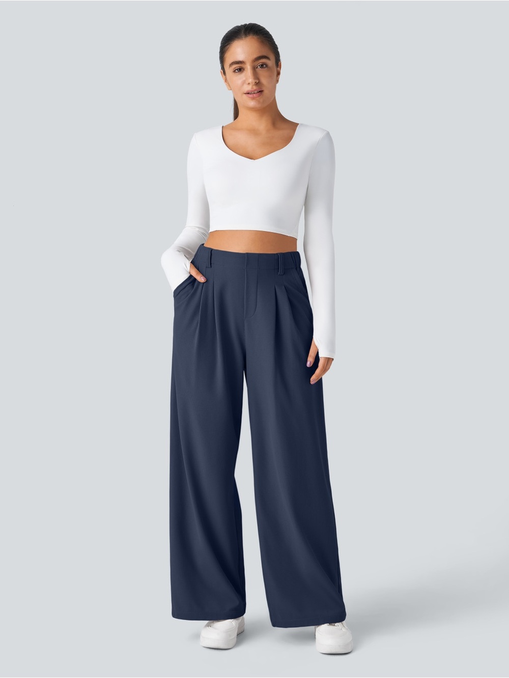 Halara Flex high waisted pocket wide leg waffle pants